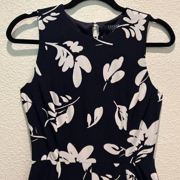 Lauren Ralph Lauren A Line Floral Cocktail Dress High Neck Black White Size 4 - Picture 2 of 10